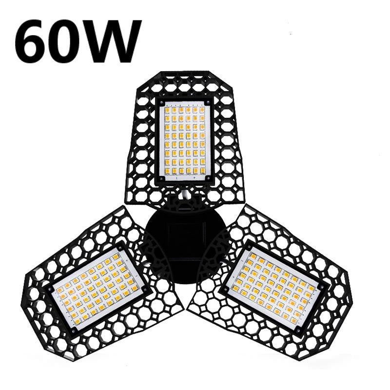 60W LED garage light with three foldable leaves for high bay, factory, warehouse lighting, suitable for various pet and fitness gadgets.