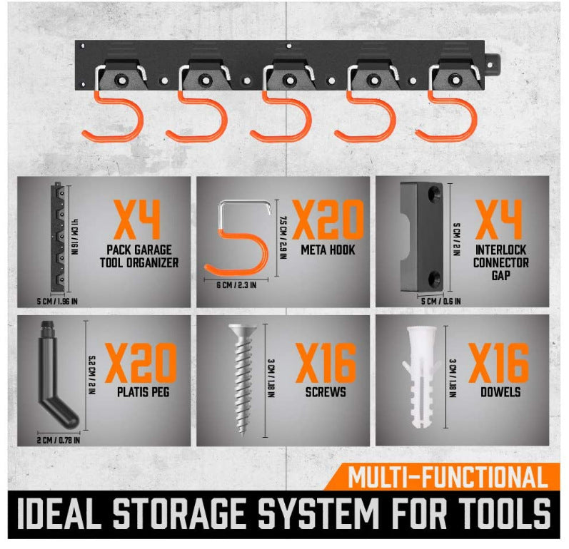 Wall Mount Hanger Garage Tool Organizer Heavy Duty Rack Metal Decorative Multi-Tools Storage Hooks With Screws And 5 Hooks