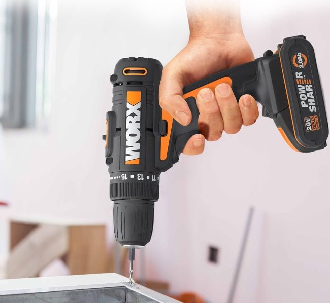Household electric screwdriver tool with 15+ torque gear, 0-1450 rpm speed, and 10mm clamping capacity for versatile drilling tasks.