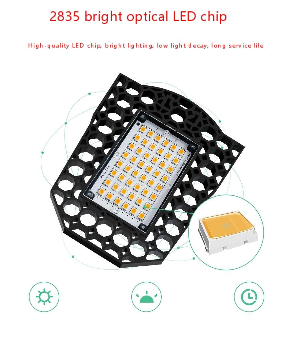 LED garage light with 2835 bright optical LED chip for high-quality lighting, low light decay, and long service life