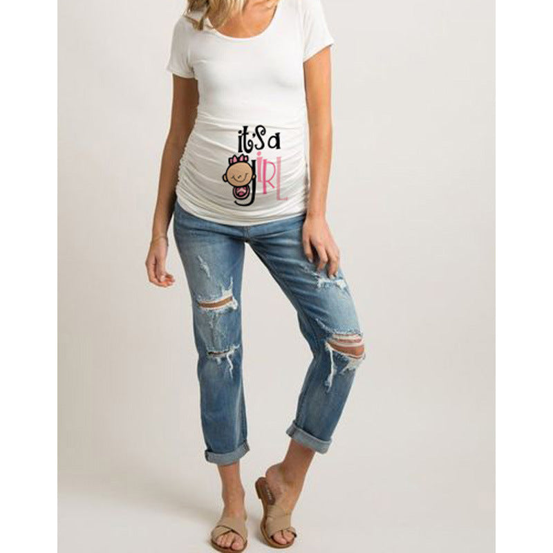 Women T-Shirts Slim Maternity Funny Letter Tops O-Neck Pregnancy Women