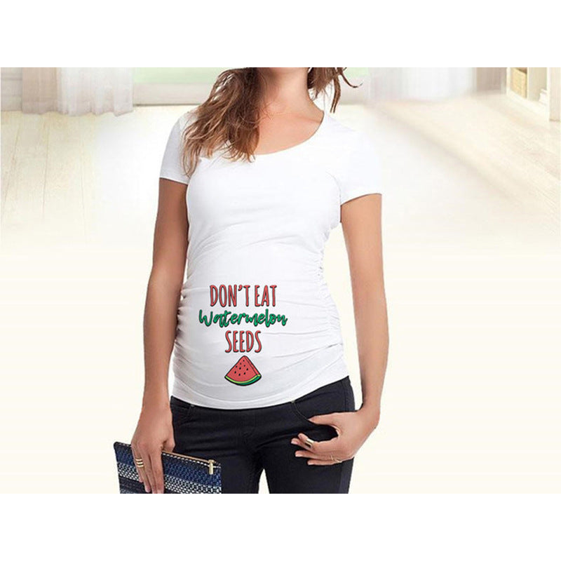 Women T-Shirts Slim Maternity Funny Letter Tops O-Neck Pregnancy Women