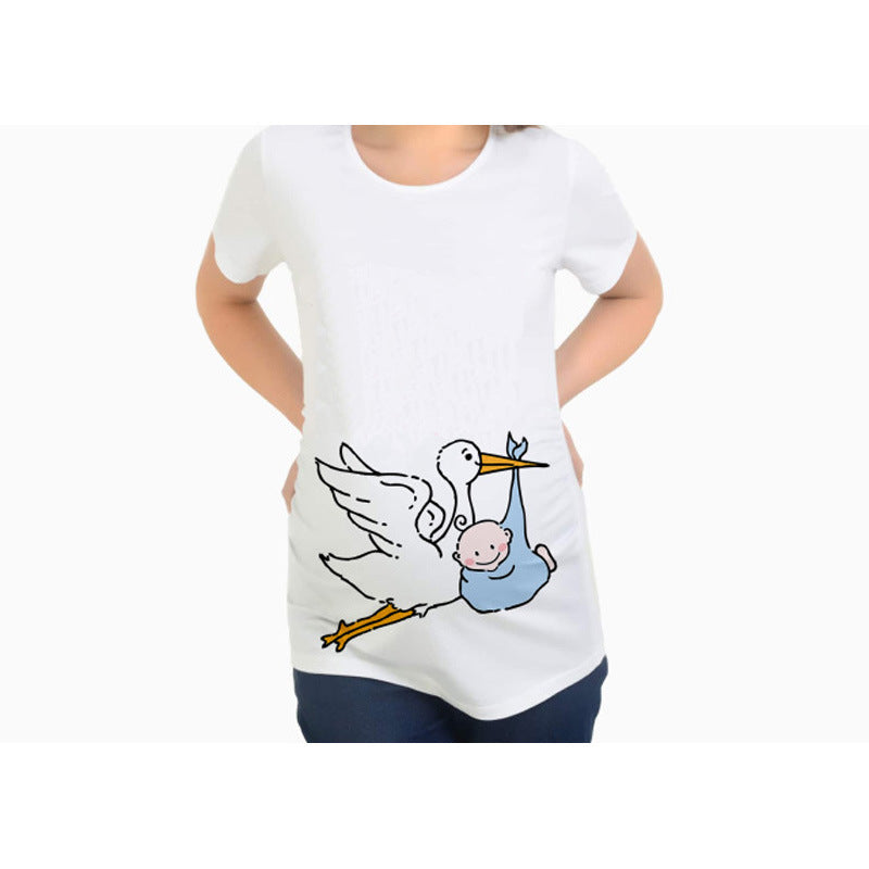 Women T-Shirts Slim Maternity Funny Letter Tops O-Neck Pregnancy Women