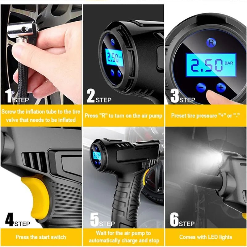 120W Handheld Air Compressor Wireless/Wired Inflatable Pump Portable Air Pump Tire Inflator Digital for Car Bicycle Balls